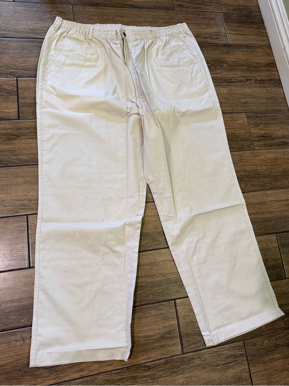 Casual Joe Pants Mens 46 cream Stretch Elastic Waist Straight Leg Pull On